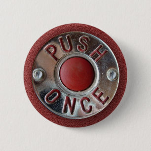 Badge Rond 5 Cm Retro Londres Bus "Push Once" Demande d'arrêt