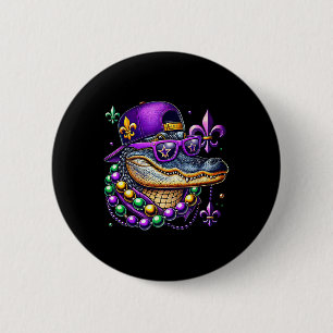 Badge Rond 5 Cm Retro Mardi Gras Alligator Mardigator Crocodile Fu