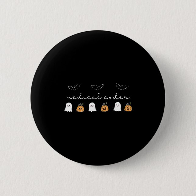 Badge Rond 5 Cm Retro Médicale Coder Citrouille Ghost Worker Hallo (Devant)