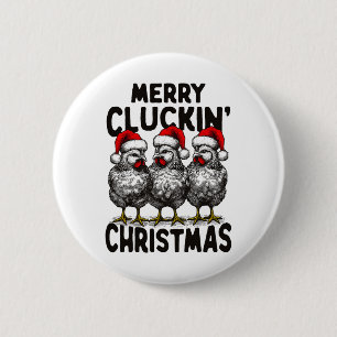 Badge Rond 5 Cm Retro Merry Cluckin' Noël amusant poulet Père Noël