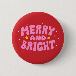 Badge Rond 5 Cm Retro Merry et Bright Holiday Design