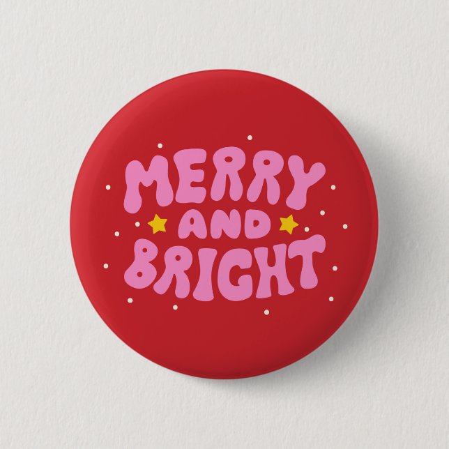 Badge Rond 5 Cm Retro Merry et Bright Holiday Design (Devant)