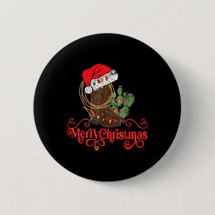 Badge Rond 5 Cm Retro Merry Xmas Santa Hat Cowboy Botte Western Ch