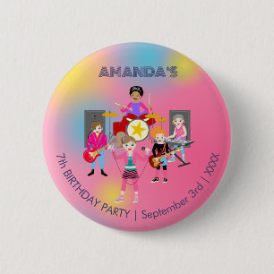 Badge Rond 5 Cm Retro music girls band Birthday Party