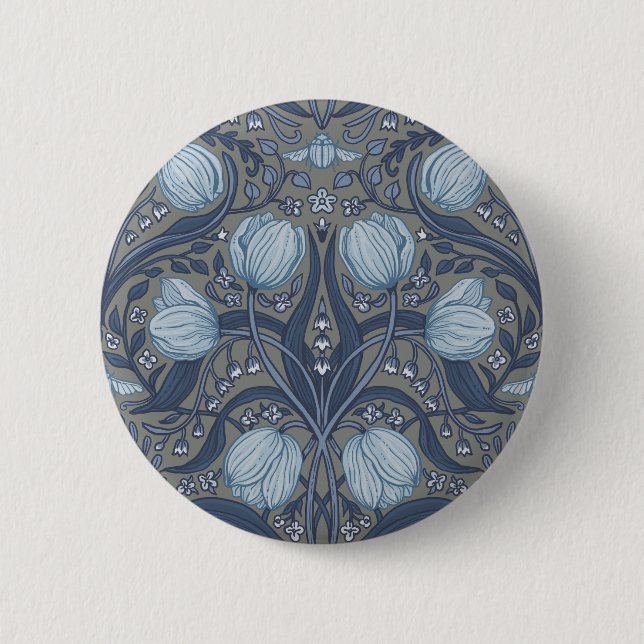 Badge Rond 5 Cm Retro Nouveau Tulips in blue and pewter (Devant)