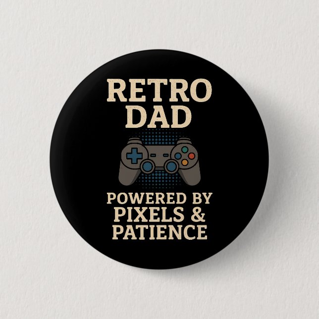 Badge Rond 5 Cm Retro Papa Pixel Gamer Design (Devant)