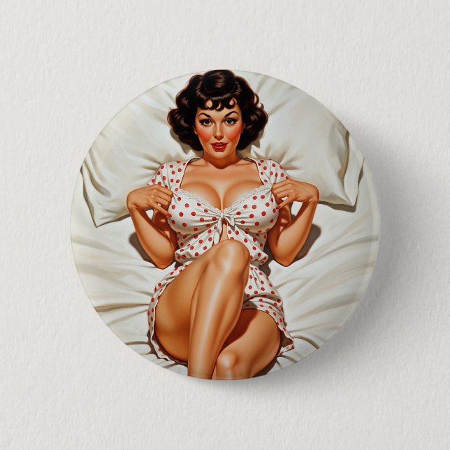 Badge Rond 5 Cm Retro Pin-up Girl avec Red Polka Dot PJ's (Devant)