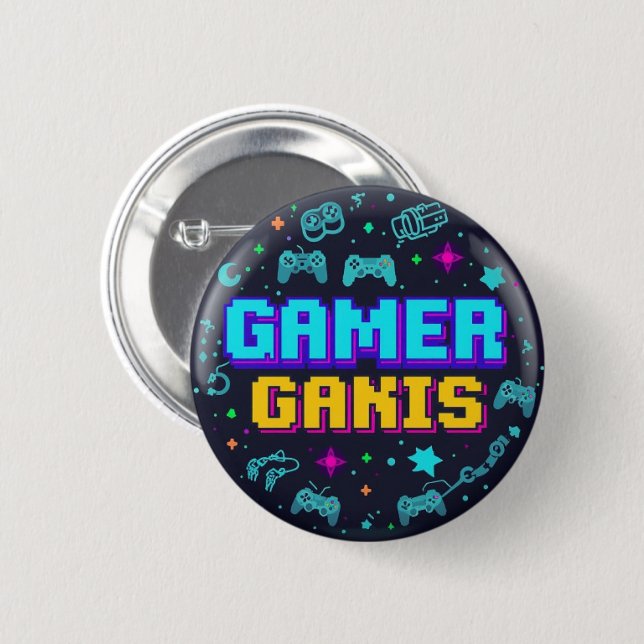Badge Rond 5 Cm Retro Pixel Art Gaming Button Design" (Devant & derrière)