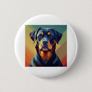 Badge Rond 5 Cm Retro Pop Art Rottweiler - Portrait de chien color