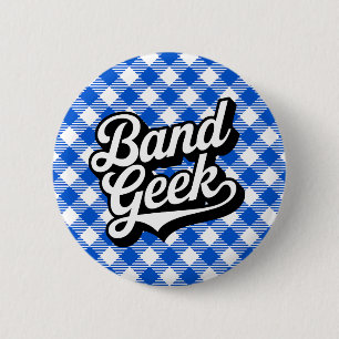 Badge Rond 5 Cm Retro Royal Bleu Fanfare Geek Gingham