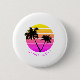 Badge Rond 5 Cm Rétro Sainte-Lucie de palmiers de plage