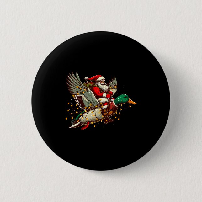 Badge Rond 5 Cm Retro Santa Mallard Duck Christmas Hunting Season  (Devant)