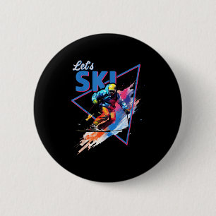 Badge Rond 5 Cm Retro Ski en poudre Ski Vintage Couleur de Ski Ren