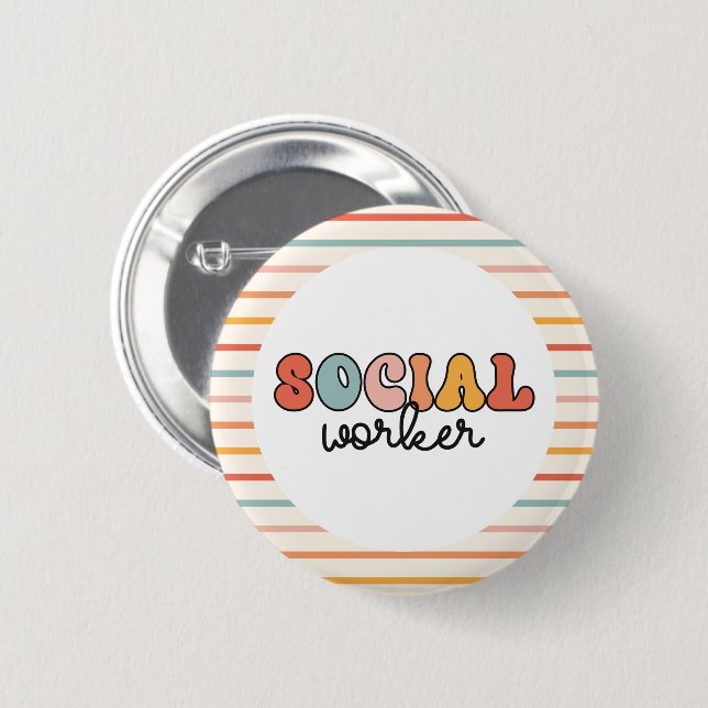 Badge Rond 5 Cm Rétro Social Worker (Devant & derrière)