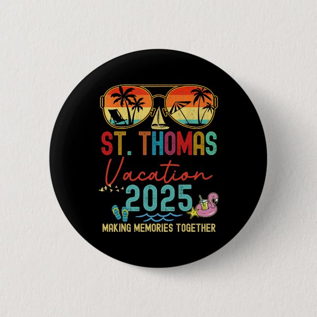 Badge Rond 5 Cm Retro St. Thomas Vacation 2025 Souvenirs correspon (Devant)