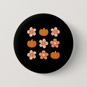 Badge Rond 5 Cm Retro Super Halloween Automne Hippie Citrouille Fl