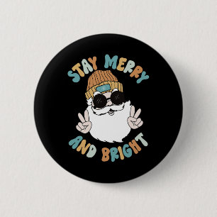 Badge Rond 5 Cm Retro Super Noël Joyeux Restez lumineux Père Noël
