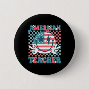 Badge Rond 5 Cm Retro Super Quatrième 4 juillet Smile American Tea