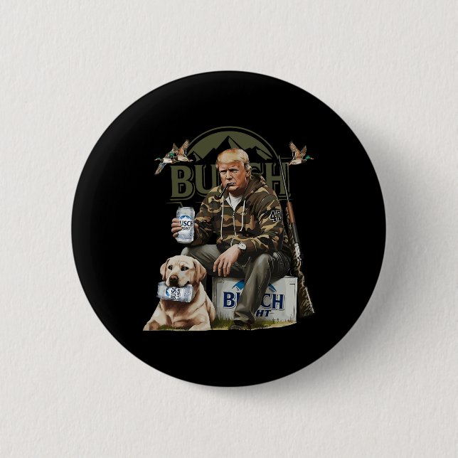 Badge Rond 5 Cm Retro Trump Chasse Deer Drôle Bière Boire (Devant)