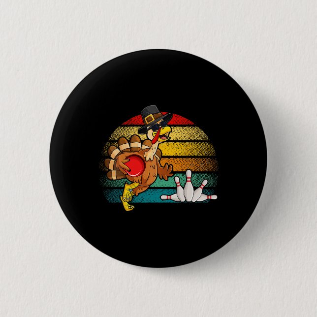 Badge Rond 5 Cm Retro Turkey Bowling Ball Pin Autumn Fall Vibes Th (Devant)
