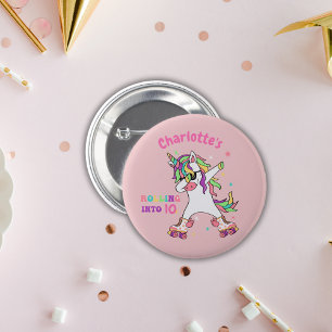 Badge Rond 5 Cm Retro Unicorn Roller Patinage Anniversaire