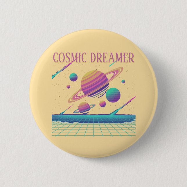 Badge Rond 5 Cm Retro Vaporwave Planets Synthwave (Devant)