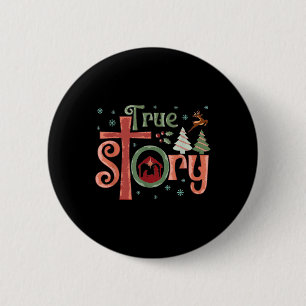 Badge Rond 5 Cm Rétro Véritable Histoire Jésus Noël Nativité Scène