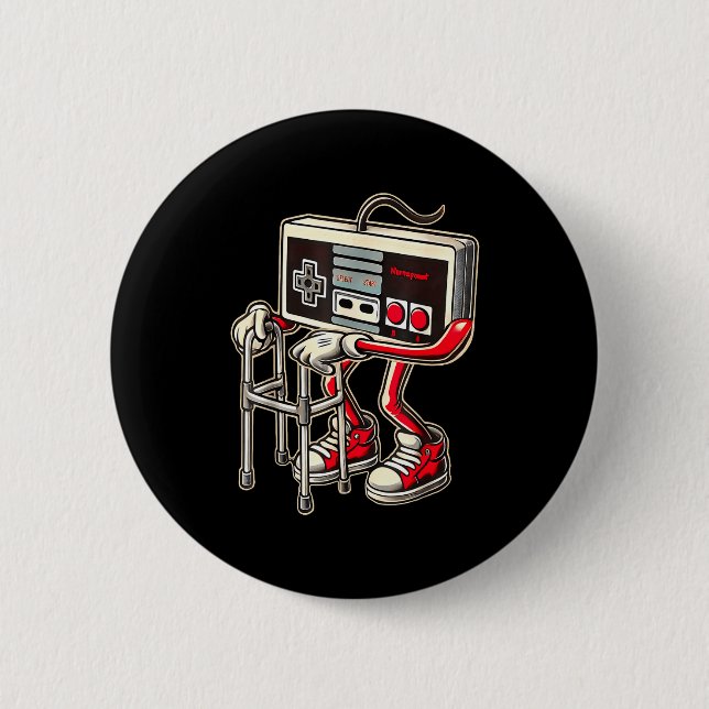 Badge Rond 5 Cm Retro Video Game Controller With Walker Funny Game (Devant)