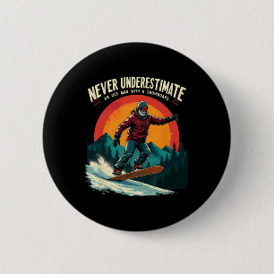 Badge Rond 5 Cm Retro Vieux Homme Avec Snowboard Grand-Père Papa S