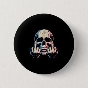 Badge Rond 5 Cm Retro Vintage crâne face drôle du doigt médian