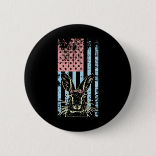 Badge Rond 5 Cm Retro Vintage Pastel Drapeau américain Bunny de Pâ