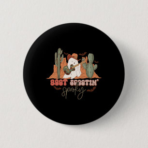 Badge Rond 5 Cm Retro Western Halloween Cute Ghost Fun Boot Scooti