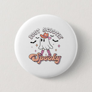 Badge Rond 5 Cm Retro Western Halloween Cute Ghost Funny Boot Scoo