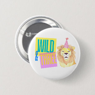 Badge Rond 5 Cm Retro Wild & Three Lion 3e Bouton Faveur Anniversa