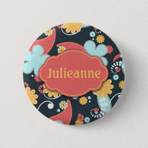 Badge Rond 5 Cm Rétros floraux - ajoutez un nom -