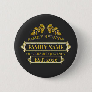 Badge Rond 5 Cm Réunion de famille feuille de chêne doré nom perso