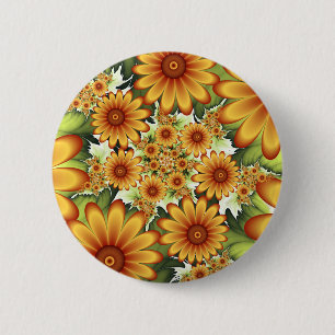 Badge Rond 5 Cm Rêve Floral, Art Fractal Moderne Abstrait Fleur
