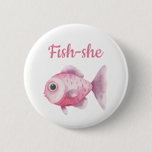 Badge Rond 5 Cm Révélation du sexe Pêche - Équipe fille Fish-she