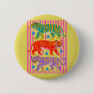 Badge Rond 5 Cm rêves de tigre arc-en-ciel