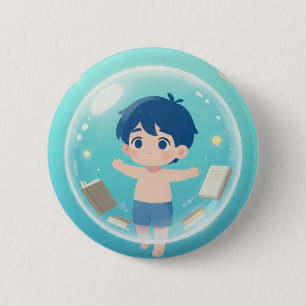 Badge Rond 5 Cm Rêveur Magique : Petit Garçon dans une Bulle avec 