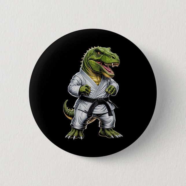 Badge Rond 5 Cm Rex Arts Martiaux Dinosaure Karaté Judo Bjj Combat (Devant)