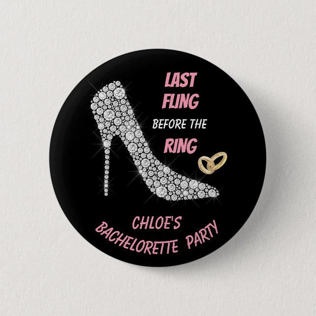 Badge Rond 5 Cm Rhinestone talons Dernier Fling Bachelorette Party (Devant)