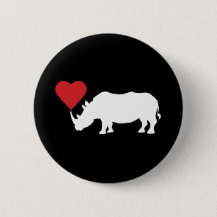 Badge Rond 5 Cm Rhino-Blanc-Coeur