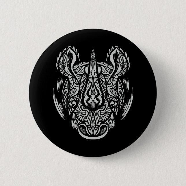 Badge Rond 5 Cm Rhino Face Design ornemental (Devant)