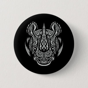 Badge Rond 5 Cm Rhino Face Design ornemental