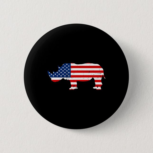 Badge Rond 5 Cm Rhino Lover Rhinoceros Horn Safari Faune Indeme (Devant)