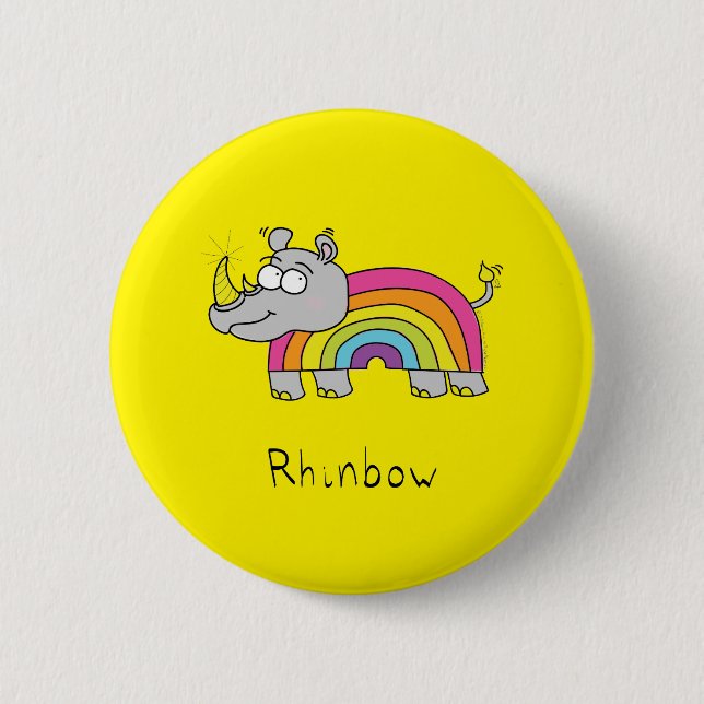 Badge Rond 5 Cm Rhino Rainbow Funny Cute Kids Rhinoceros (Devant)