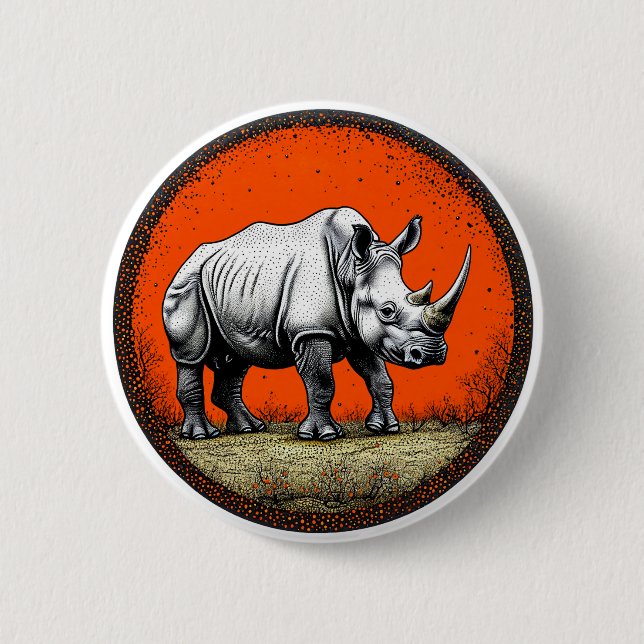 Badge Rond 5 Cm Rhinoceros (Devant)
