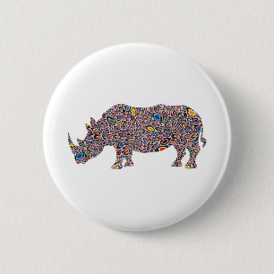 Badge Rond 5 Cm Rhinoceros-Pink-Cheetah