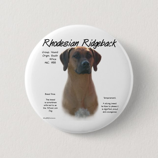 Badge Rond 5 Cm Rhodesian Ridgeback Historique Design (Devant)